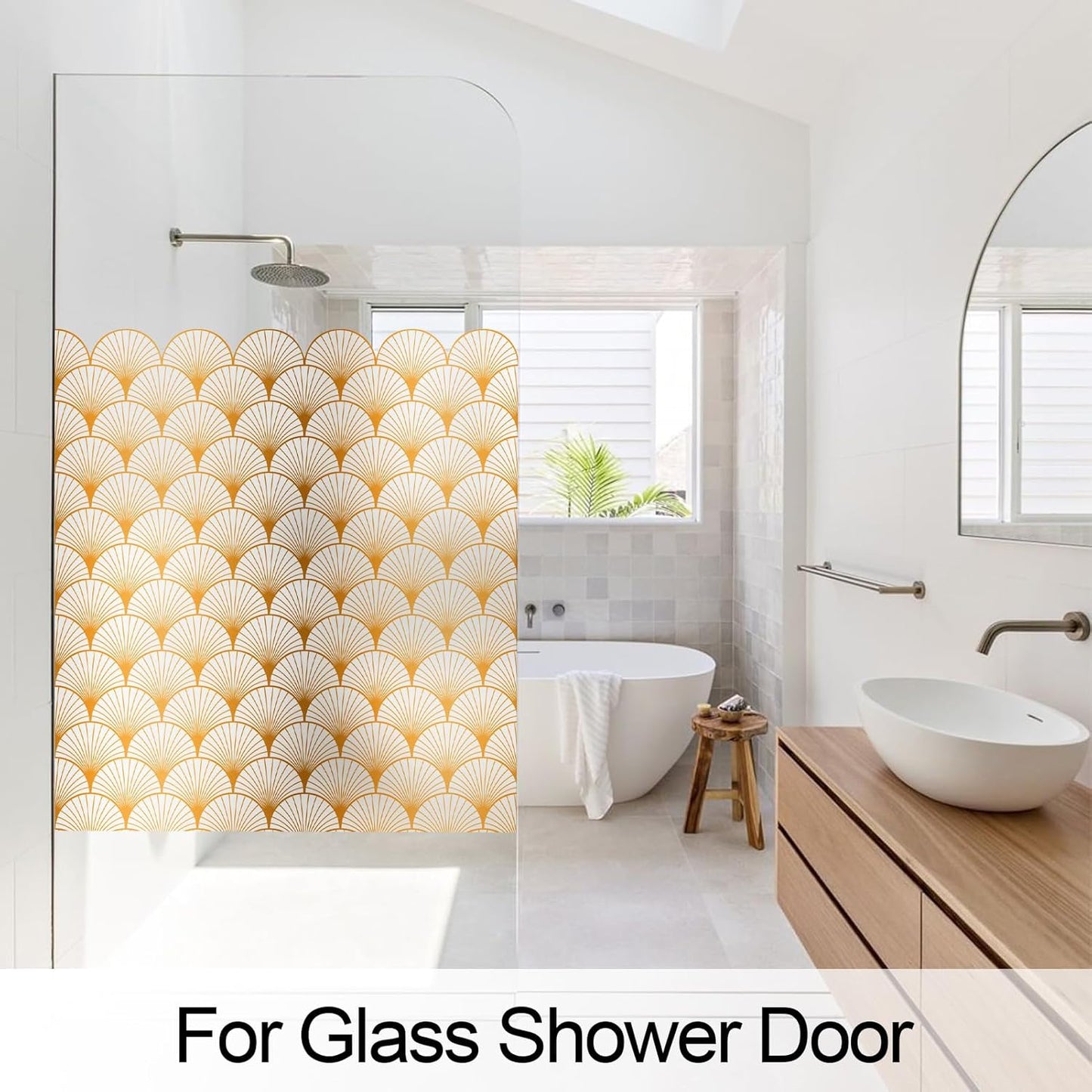 DKTIE Geometric Art Stained Glass Window Film Bathroom Window Privacy Film Frosted Glass Static Clings Non Adhesive with Installation Tools, Modern Home Improvement Style (S117, 17.7'' x 78.7'')