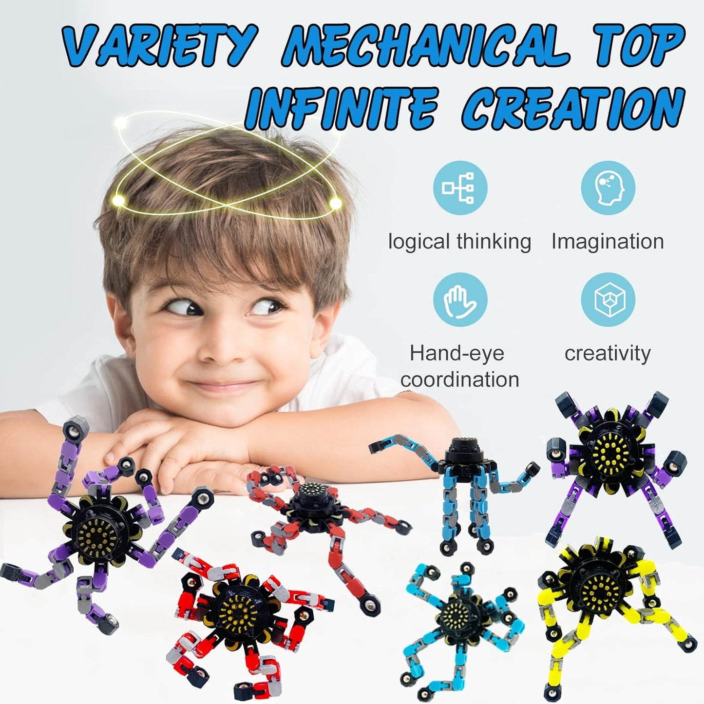 4pcs Fidget Spinners for Kids&Adults Transformable Fingertip Gyros for Girls Boys Stress Reliefs Toys for ADHD Astium for Kids Easter Basket Stuffers Gifts Fidget Toys 4pc