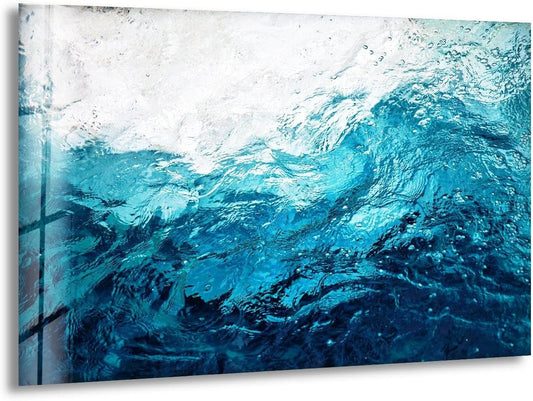 My Photostation.com 48Wx32H'' Blue Waves Abstract Glass Wall ArtTempered Glass Printing Wall Decor Large Wall Art Wall Hangings