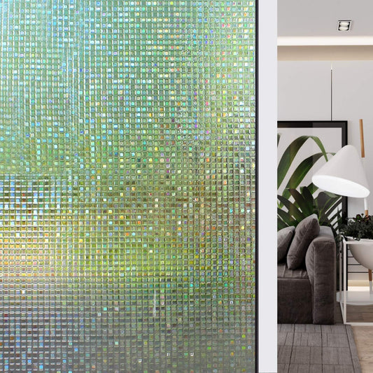 HIDBEA 3D Decorative Window Privacy Film Non-Adhesive Heat Control UV Blocking Static Cling Removable Vinyl Glass Tint for Home and Office, 35.4 inches x 32.8 feet, Mosaic Patterns