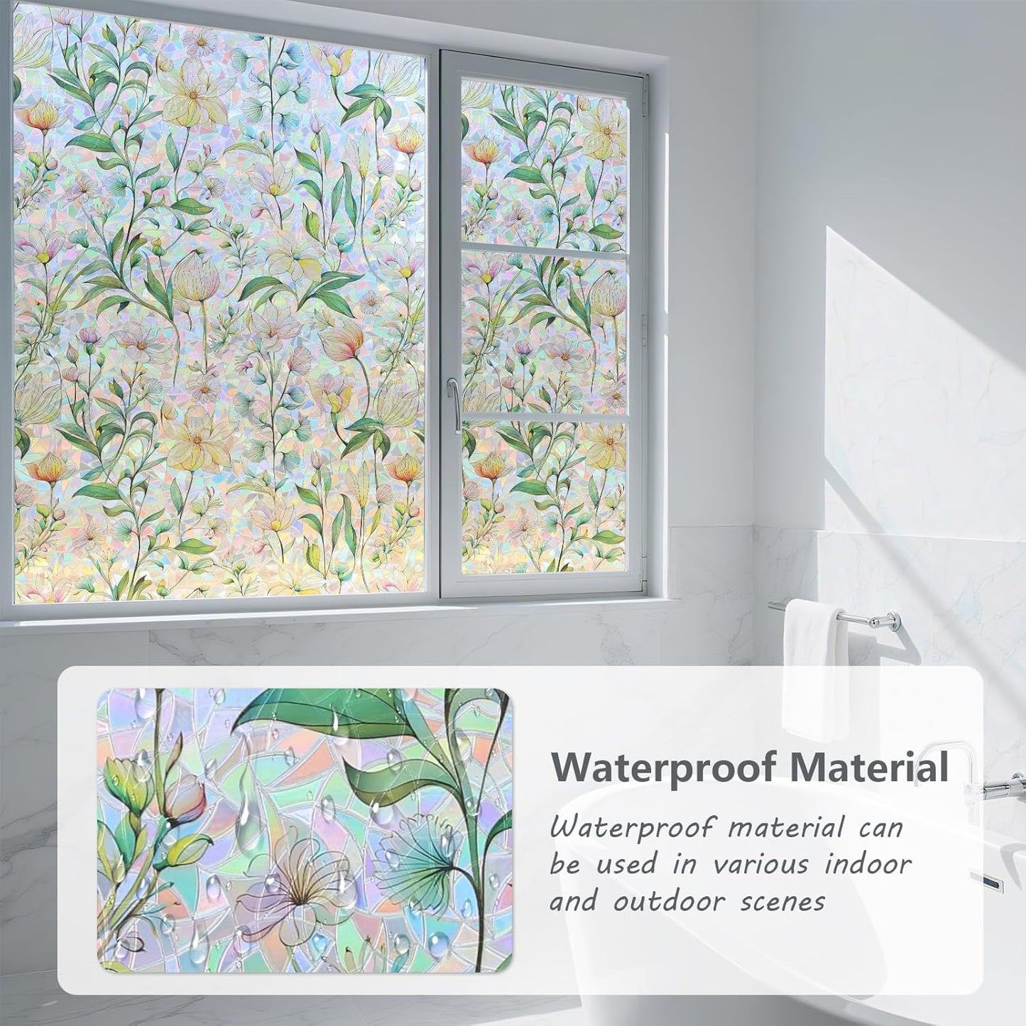 FINNEZ Window Privacy Film Stain Glass Film Flowers Rainbow Window Film Window Clings Non-Adhesive Reusable Decorative for Home（Forest Rainbow，23.6 Inch x 6.5 Feet）