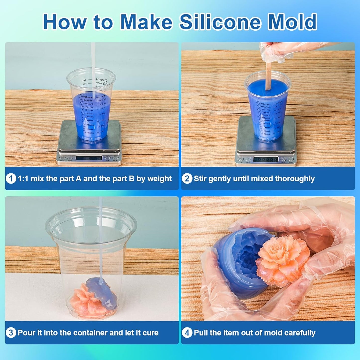 38 oz Liquid Silicone Mold Making Kit, 15A Mold Making Liquid Silicone Rubber, Volume Ratio 1:1, Color Sapphire Blue, Suitable for Making Silicone Molds for Resin, Soap, Concrete, Wax