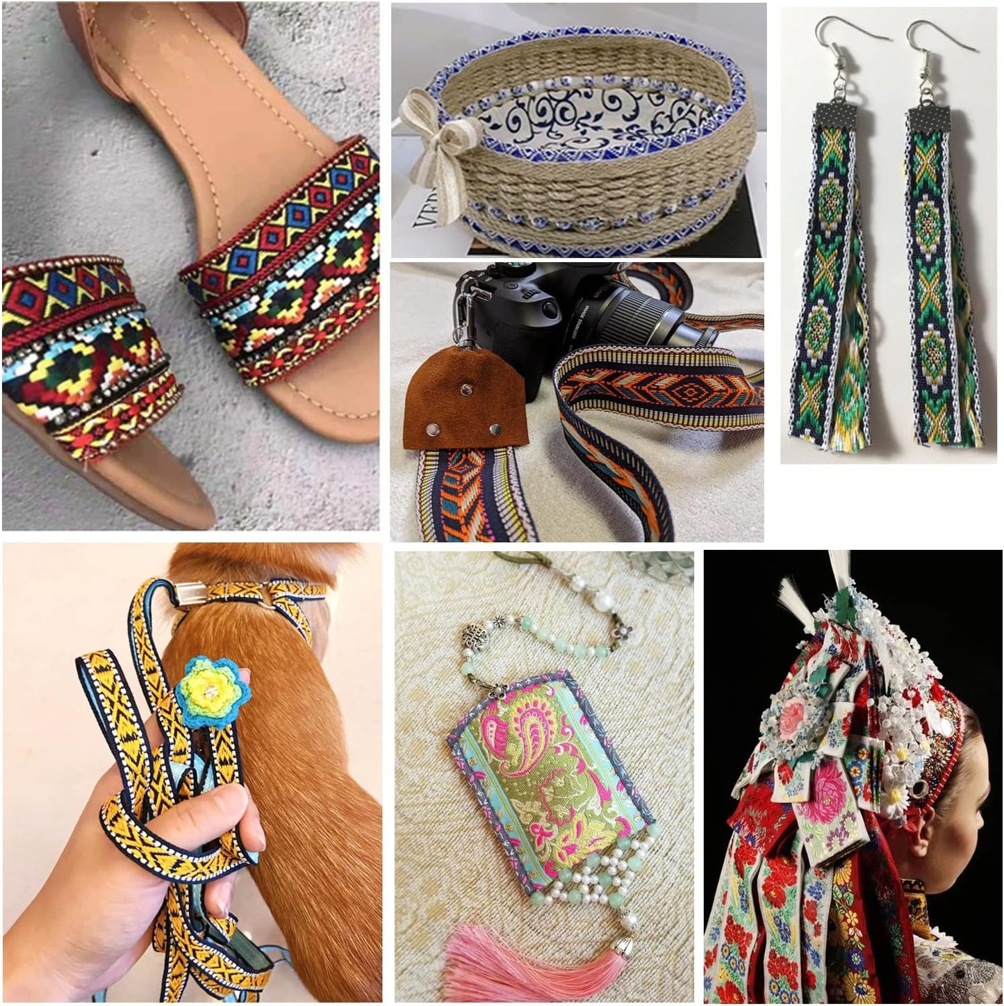 PH PandaHall 2 Inch Embroidered Woven Ribbon, 7 Yards Vintage Jacquard Ribbon Boho Flowers Straps Fabric Trim for Bohemian Persian Clothes Bag Holiday Christmas Decor Gift Wrap Decor
