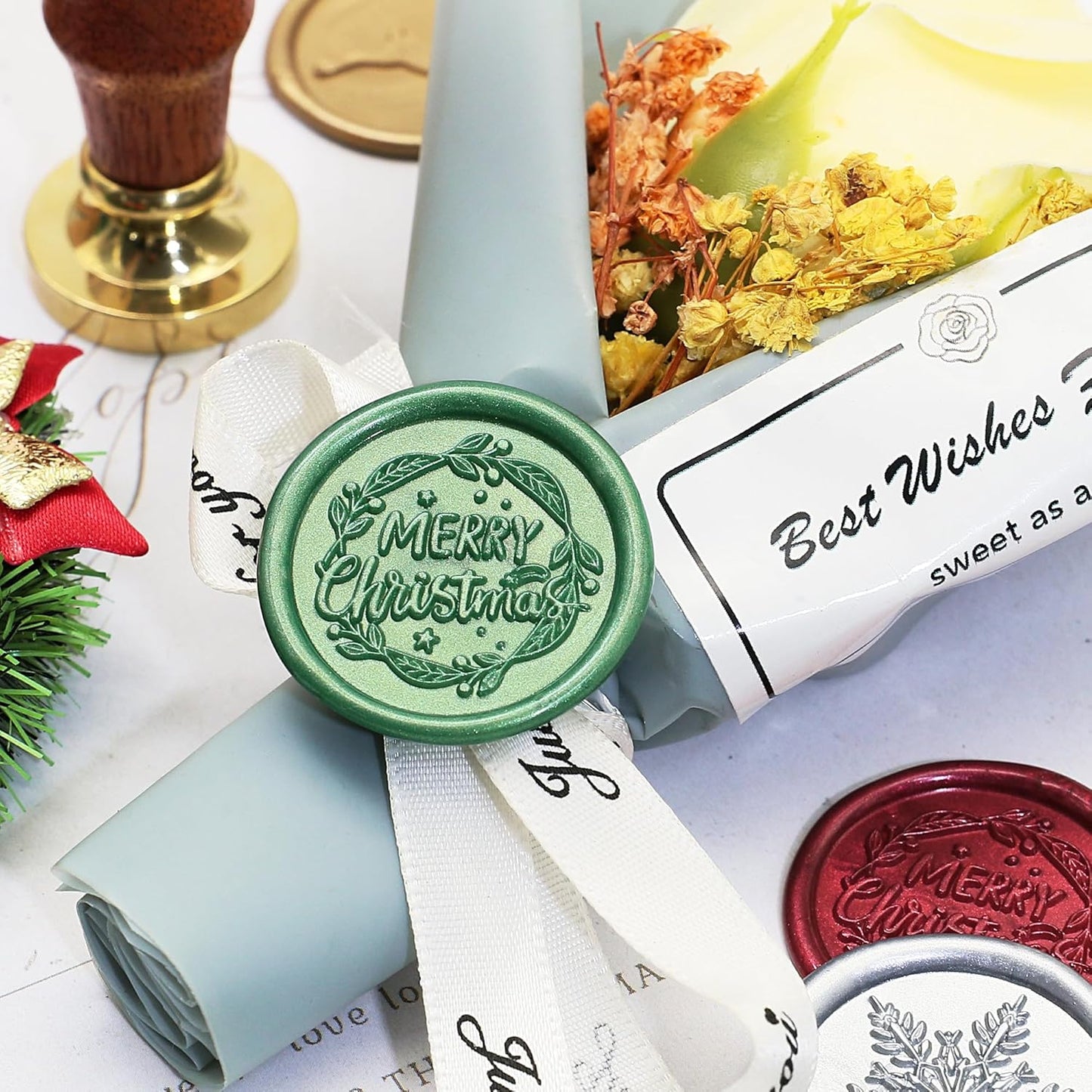 SWANGSA 20 Pieces Glue Gun Sealing Wax Sticks Metallic Red Green Antique Gold Silver for Wax Seal Stamp, Great for Wedding Invitations, Christmas Cards, Envelopes, Wine Packages, Gift Wrapping