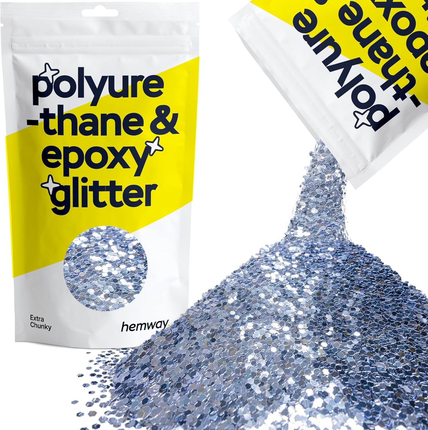 Hemway Polyurethane & Epoxy Resin Glitter 100g / 3.5oz Metallic Crystal Flake Additive for Flooring Jewelry Tumblers Glass Pigment - Extra Chunky (1/24" 0.040" 1mm) - Azure Blue