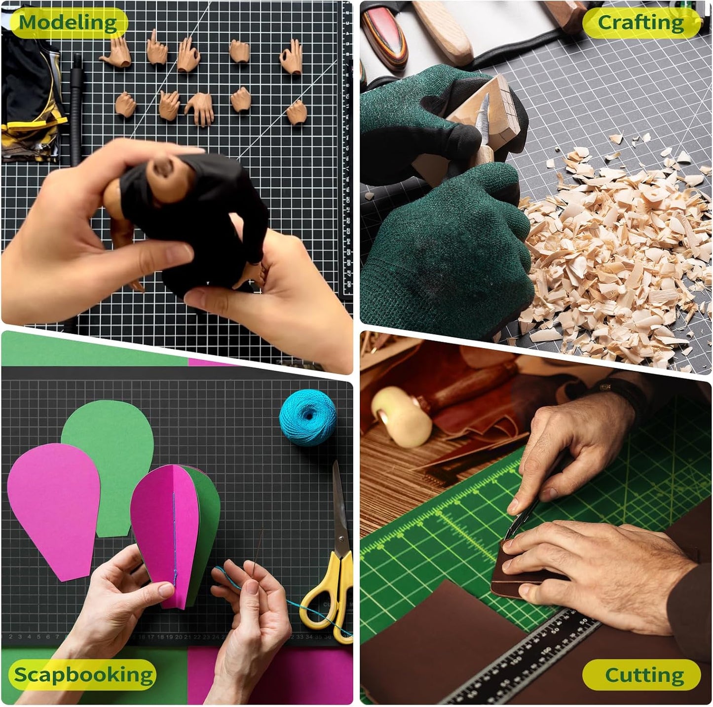 Thickness-Upgraded 18" x 24" Self Healing Sewing Mat, WerkWise Rotary Cutting Mat, Double Sided 5-Ply 18x24 Inch Cutting Board for Quilting, Fabric, & Crafts, Use with Rotary Cutters (Green & Black)