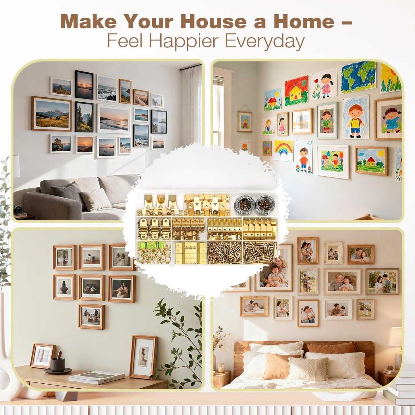 322Pcs Picture Hanging Kit, Professional Picture Hangers with Hooks, Nails, Wire, D Rings, Sawtooth Hangers ,Eye Hooks and Level–All-in-One Wall Hanging Kit for Frames, Mirrors, Photos & Art
