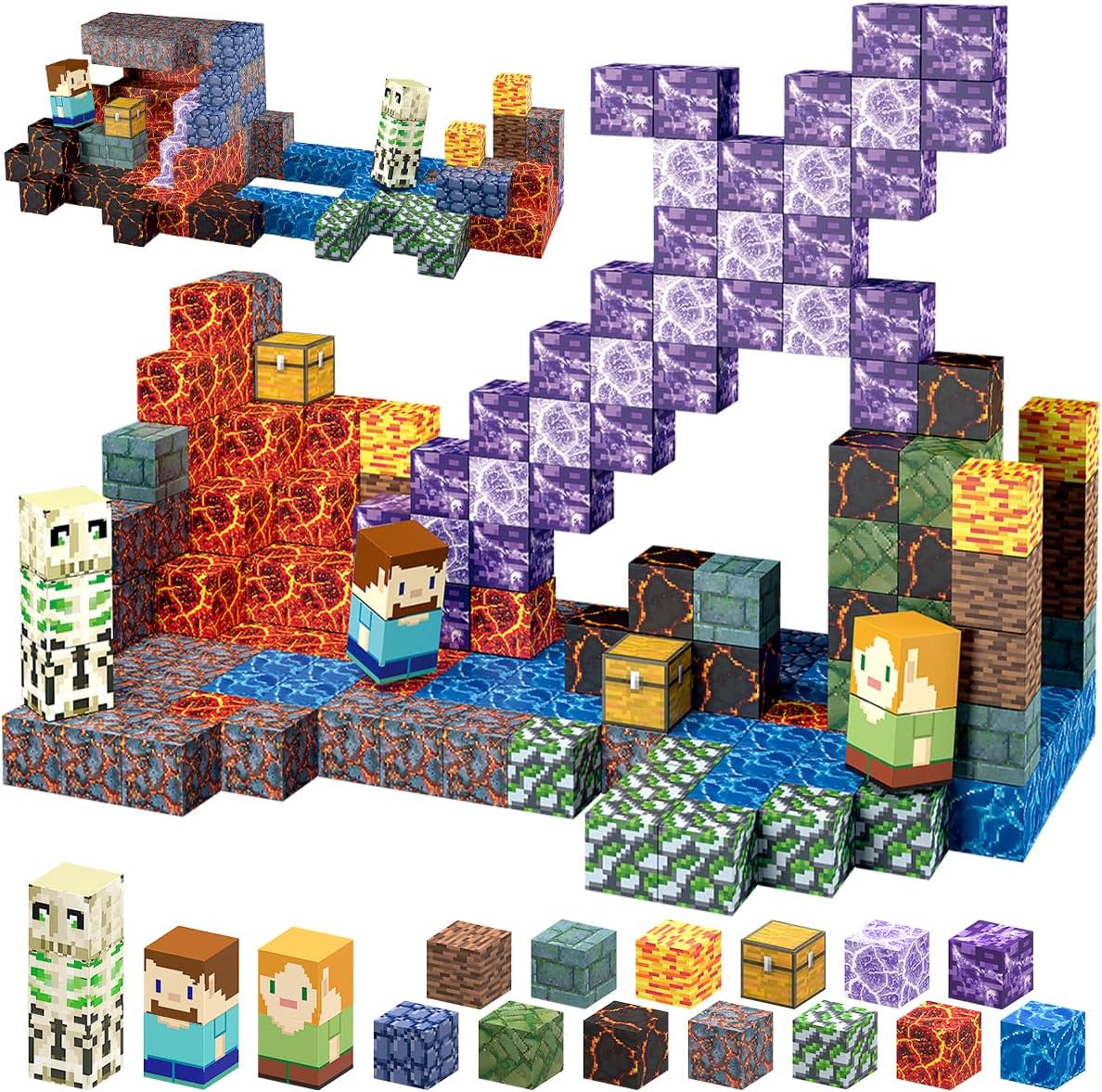 213 PCS Magnetic Blocks Building Toys Set Sword Kids Blocks for Toddler Boys Girls 3+, STEM Sensory Magnetic Cubes Christmas Birthday Present Construction Building Toys