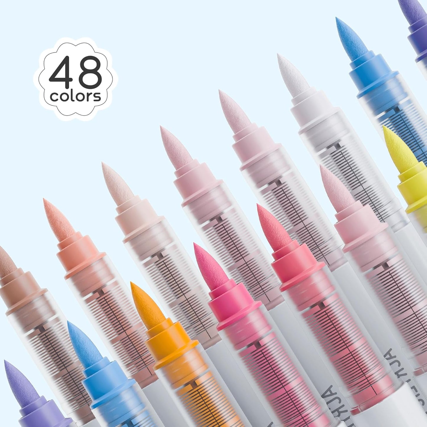 48 Colors Acrylic Paint Markers Pens Set, Soft Brush Tip Markers with Fast Drying & No-Bleed Ink, Acrylic Paint Pens for Rock, Wood, Egg, Ceramic, Fabric Painting, Art Supplies and DIY Crafts