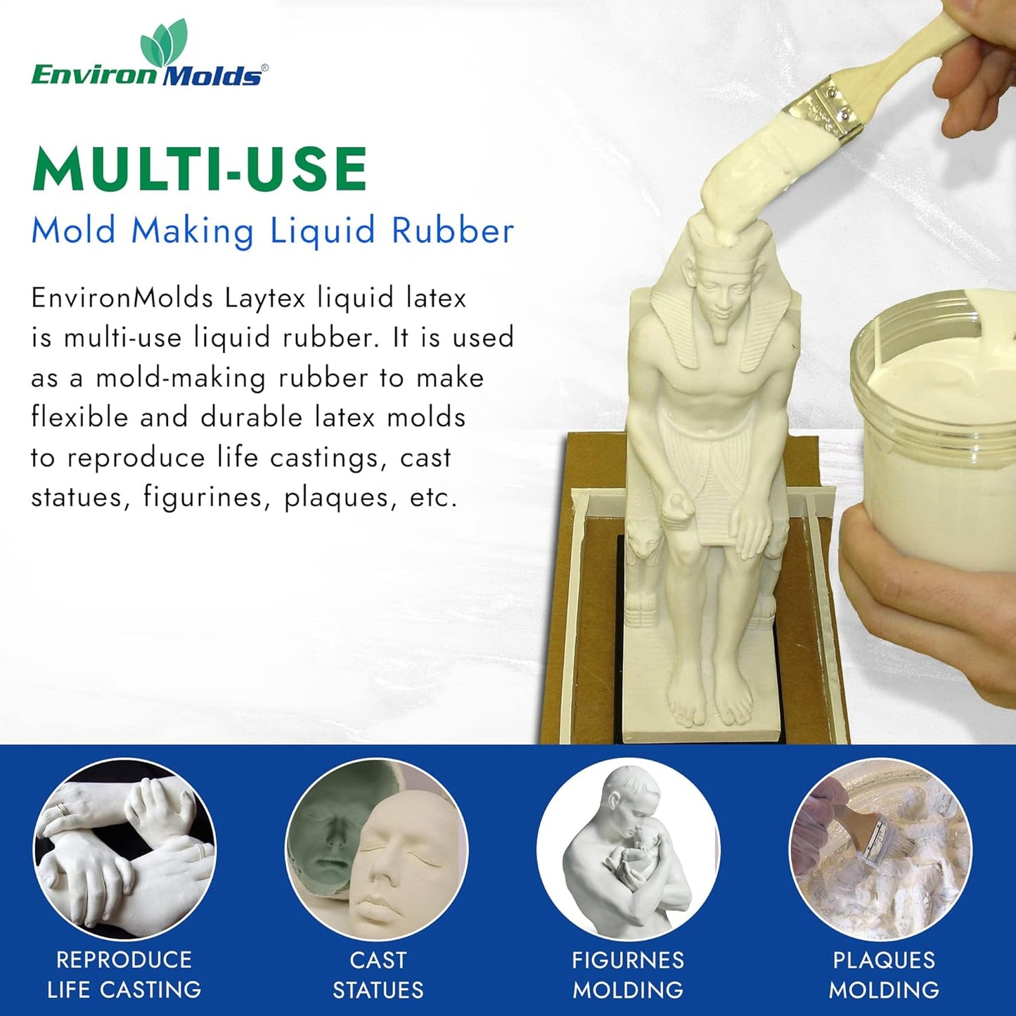 EnvironMolds Liquid Latex Mold Making Rubber, 16 oz. - Quality, Flexible, Detailed Reproductions - Easy Brush or Spray Application