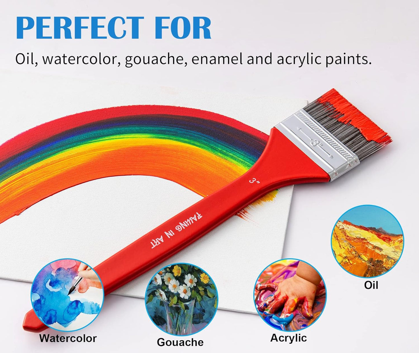 Falling in Art Flat Paddle Paint Brush with Long Handle, Large Scale Brush for Oil and Acrylic Paints, 2 Inch