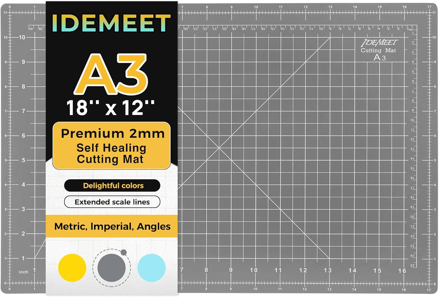 Premium Self Healing Cutting Mat 18'' x 12'', A3 Non-slip Sewing Mat for Quilting, 5-Ply Rotary Cutting Board Double-Sided for Crafts Cutting Fabric Scrapbooking Modeling Projects, Anthracite Gray