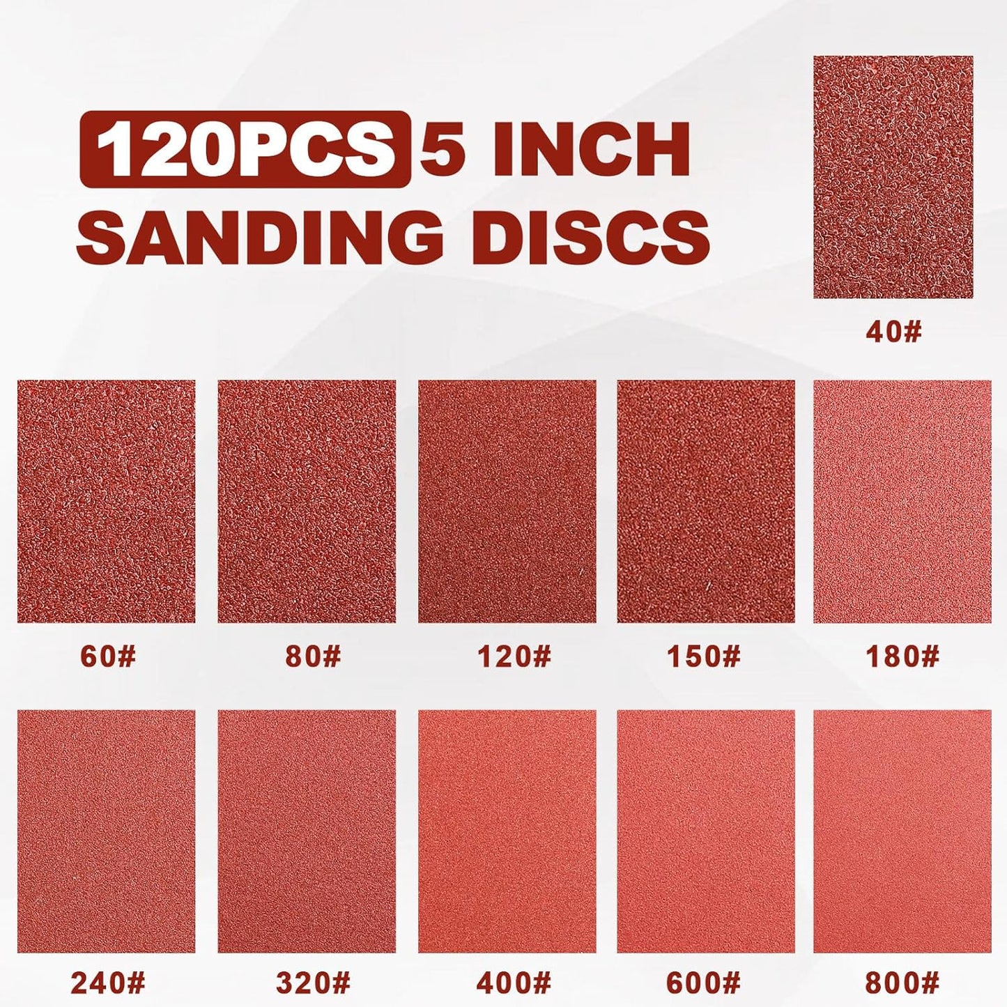 120 PCS 5 Inch Sanding Discs 40 Grit, 8 Hole Aluminum Oxide Hook and Loop Round Sandpaper for Random Orbital Sander