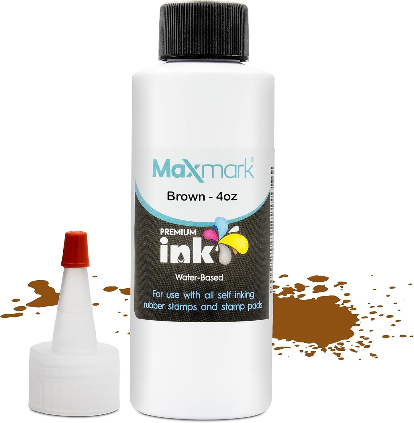 MaxMark Premium Refill Ink for self Inking Stamps and Stamp Pads, Brown Color - 4 oz.