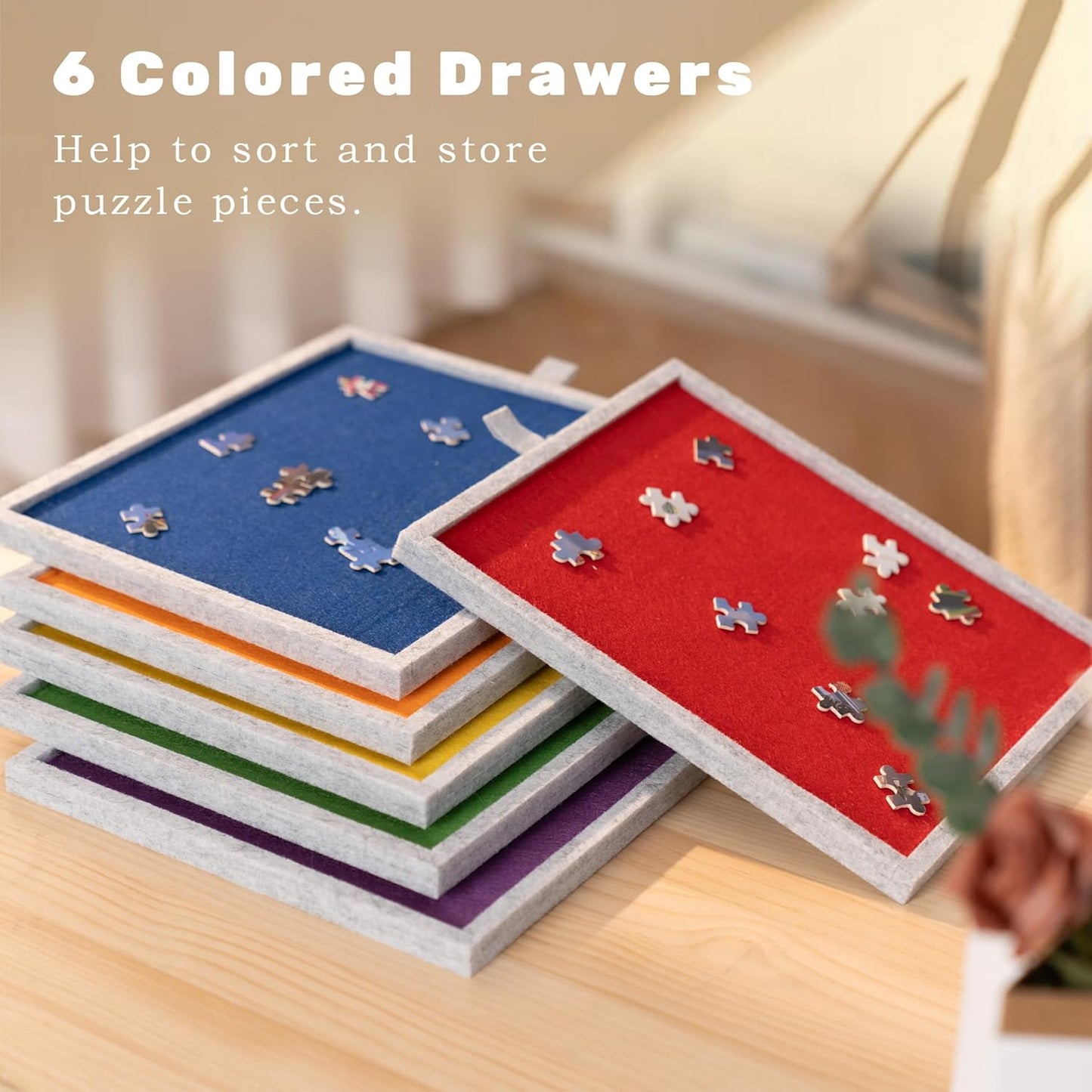 Lavievert 1500 Piece Tilting Puzzle Board with 2-in-1 Designed Stand & Cover, Lightweight Felt Mat Plateau with 6 Colored Drawers, Portable Jigsaw Puzzle Table with Storage for Adults (Light Gray)
