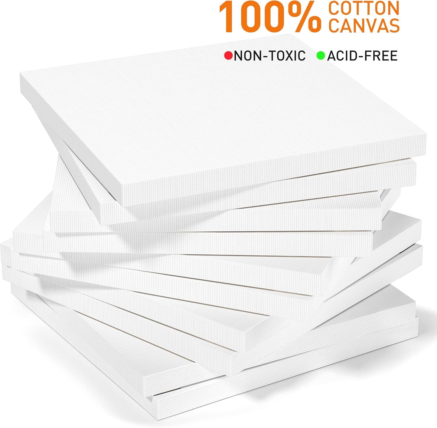 GOTIDEAL Stretched Canvases for Painting, 16x16 Inch Set of 7, Primed White - 100% Cotton Blank Art Square Canvas Boards for Painting for Acrylic Pouring, Oil Paint Dry & Wet Art Media
