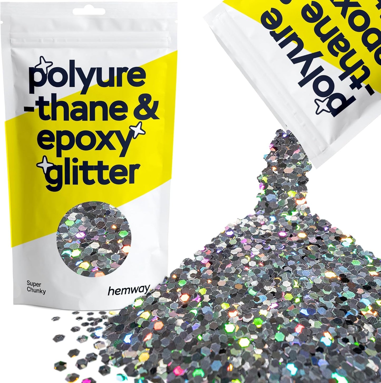 Hemway Glitter for Resin 100g Gun Metal Grey Holographic Metallic Crystals for Epoxy Craft Super Chunky Flakes Tumblers Wax Melt