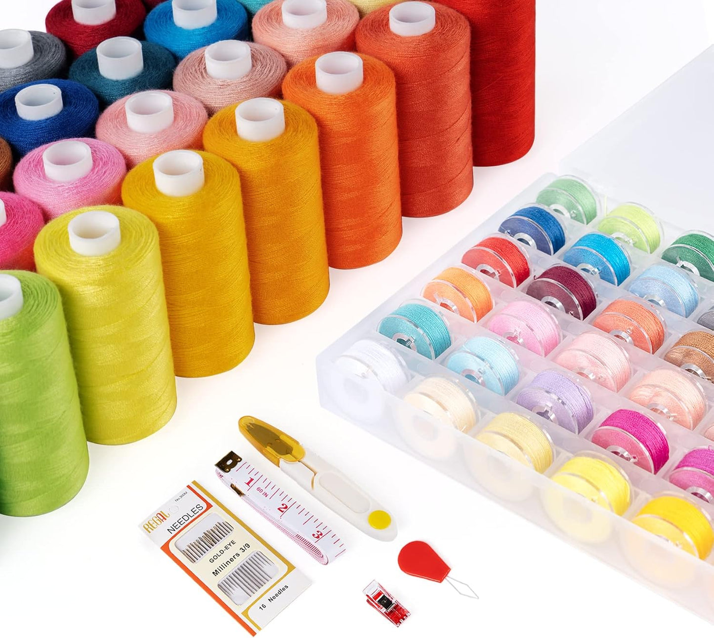 ilauke 72 Pcs Sewing Thread 700 Yards, 36 Colors Prewound Bobbins Thread for Sewing, Polyester Sewing Machine Threads for Brother Singer Janome with Sewing Supplies