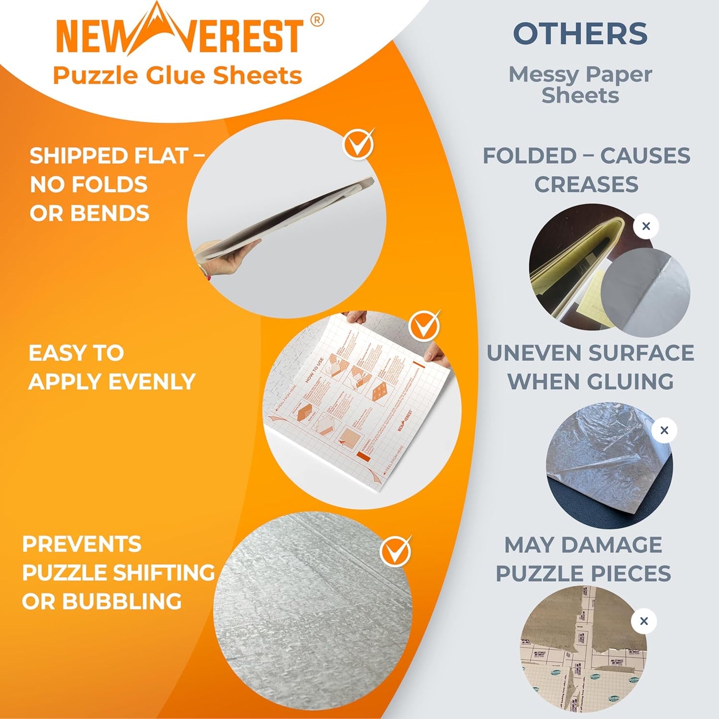 Newverest 24-Pack Puzzle Glue Sheets 10×10″ – Preserve & Display 4 × 1000-Piece Jigsaw Puzzles – Peel & Stick Puzzle Saver with 8 Adhesive Hangers – No Glue, No Mess, Ships Flat, Gift-Ready Box