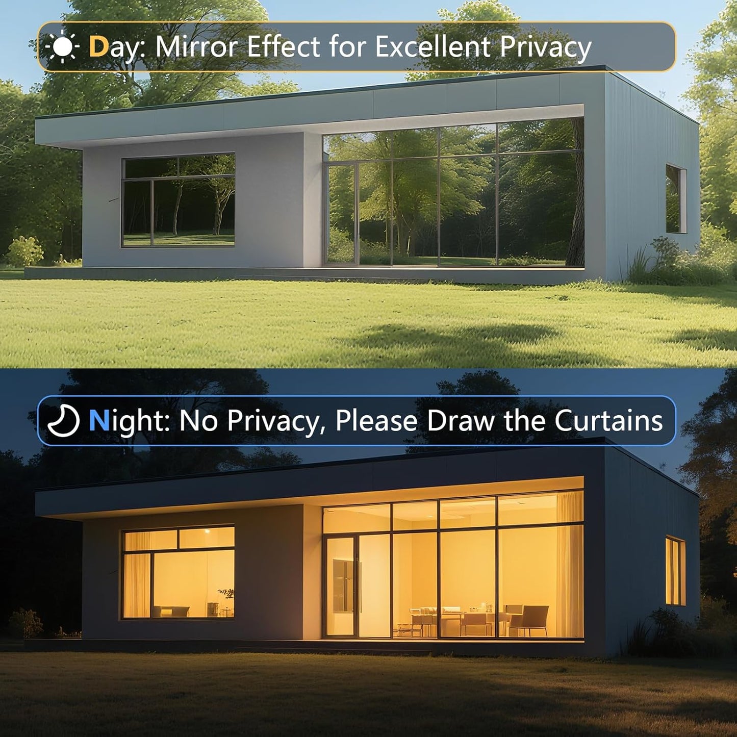 LEMON CLOUD One Way Window Privacy Film See Out Not in Reflective Mirror UV Window Cling Sun Blocking Heat Control Glare Control with Tools,17.5 Inch x 157.4 Inch
