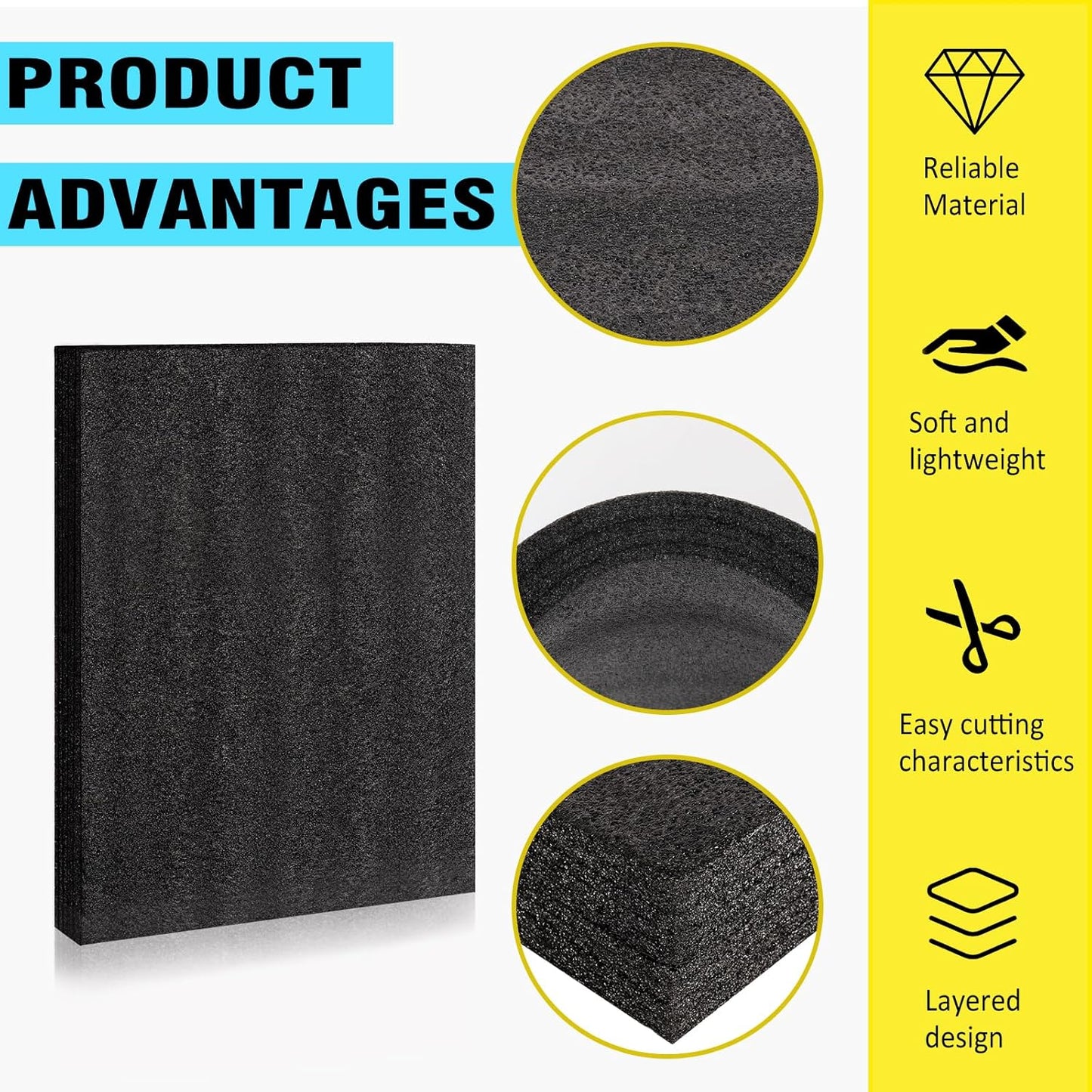 Black Customizable Polyethylene Foam Sheets, 2PACK 12 x 16 x 1.5INCH Thick Padding for Cases & Crafts