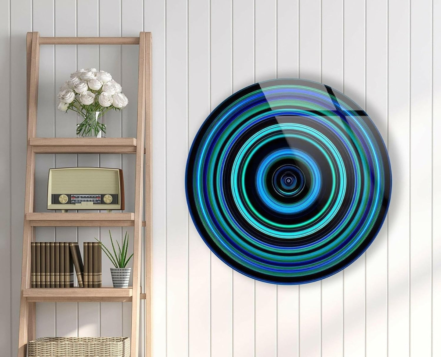 My Photostation.com 31.5''(80cm) Diameter Blue and Green Round Glass Wall Art Tempered Glass Printing Wall Decor Large Wall Art Wall Hangings