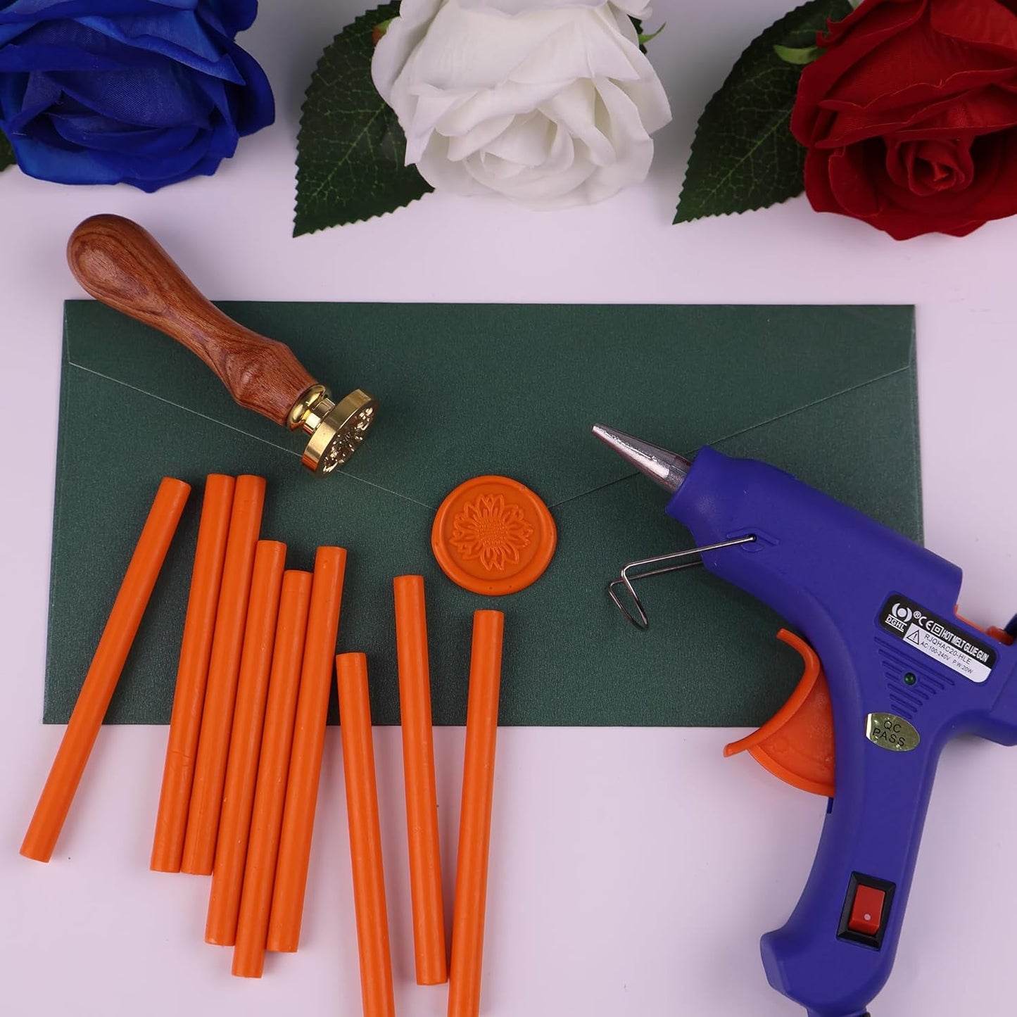 30 Pieces 7mm Sealing Wax Sticks for Glue Gun,PORXFLY Mini Wax Seal Sticks Great for Seals Stamp,Cards Envelopes,Wedding Invitations,Gift Wrapping,Wine Packages (Orange Yellow)