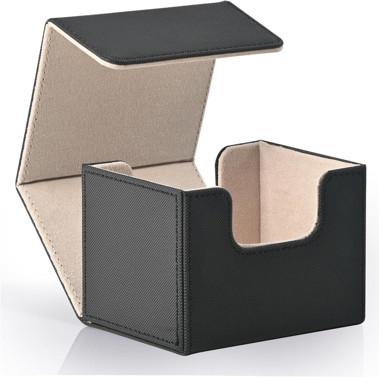 ZLCA Card Deck Box for Trading Cards, MTG Commander Deck Box Holds 120+ Single Sleeved, Leather Magnetic Card Storage Case Fits for TCG CCG Magic (Black& Gold)