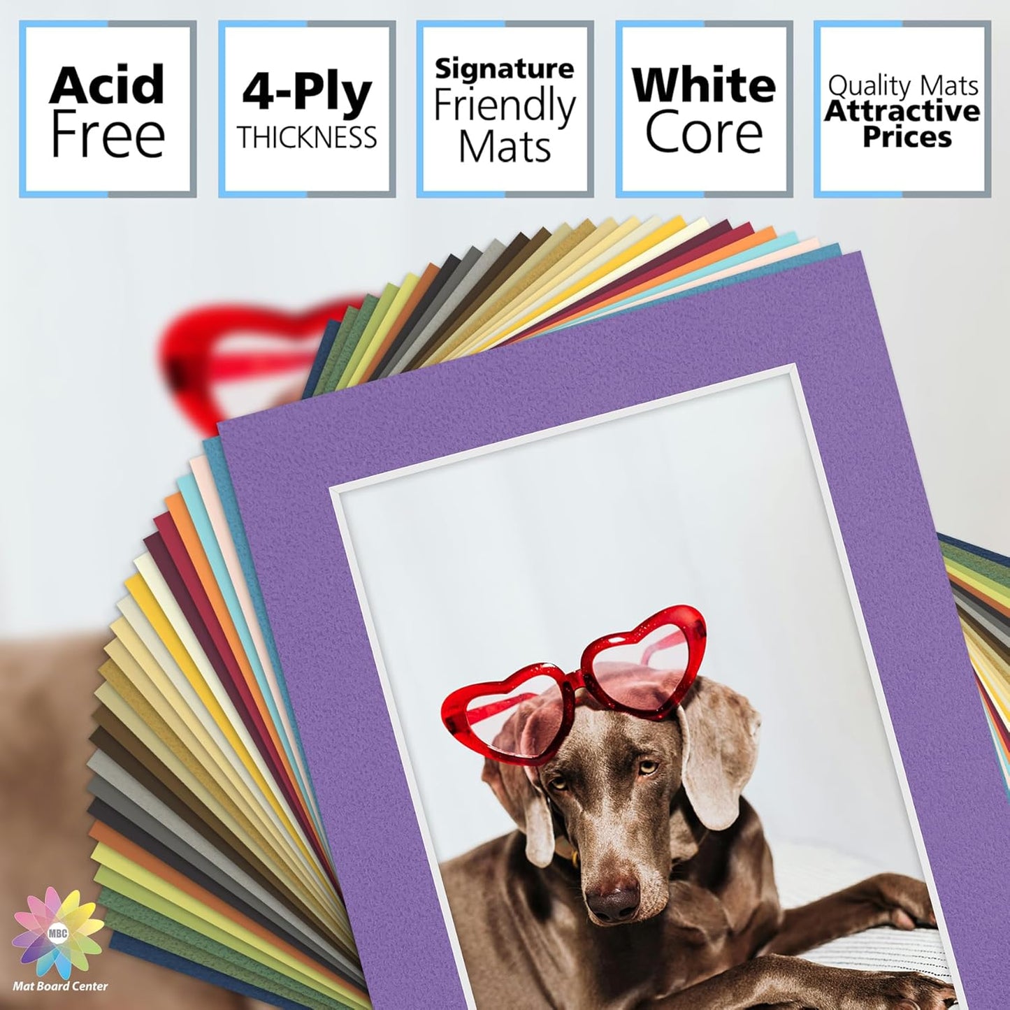 Mat Board Center, Pack of 25, 5x7 for 4x6 Mixed Color Mats - Acid Free, 4-ply Thickness, White Core - for Pictures, Photos, Framing