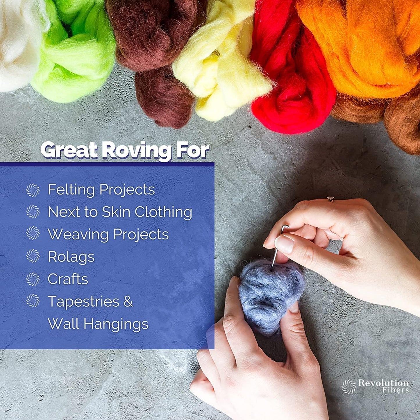 Revolution Fibers Merino Wool Roving | Premium Combed Wool Top | 22 Micron, Perfect for Felting Projects, Spinning, Wall Hangings and Tapestry (Sienna)