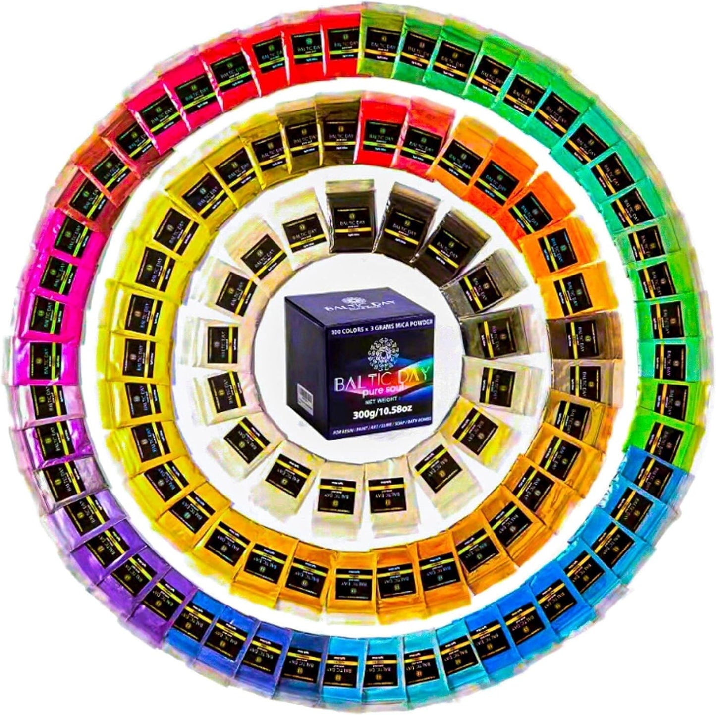 BALTIC DAY - Mica Powder, 100 Colors - Mica Powder for Epoxy Resin - Epoxy Resin Color Pigment Powder - Pigments for Soap Making, Candle, Slime, Lip Gloss, Nails, Paint, Acrylics