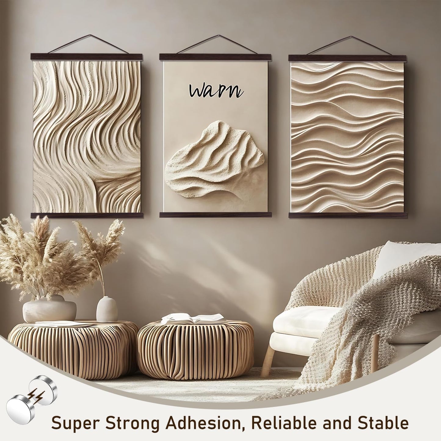 Artmag Magnetic Poster Hanger, Wood Wooden 18x24 18x12 18x36 Poster Frame Posters Dowel Print Hangers Hanging Kit (18", Walnut)