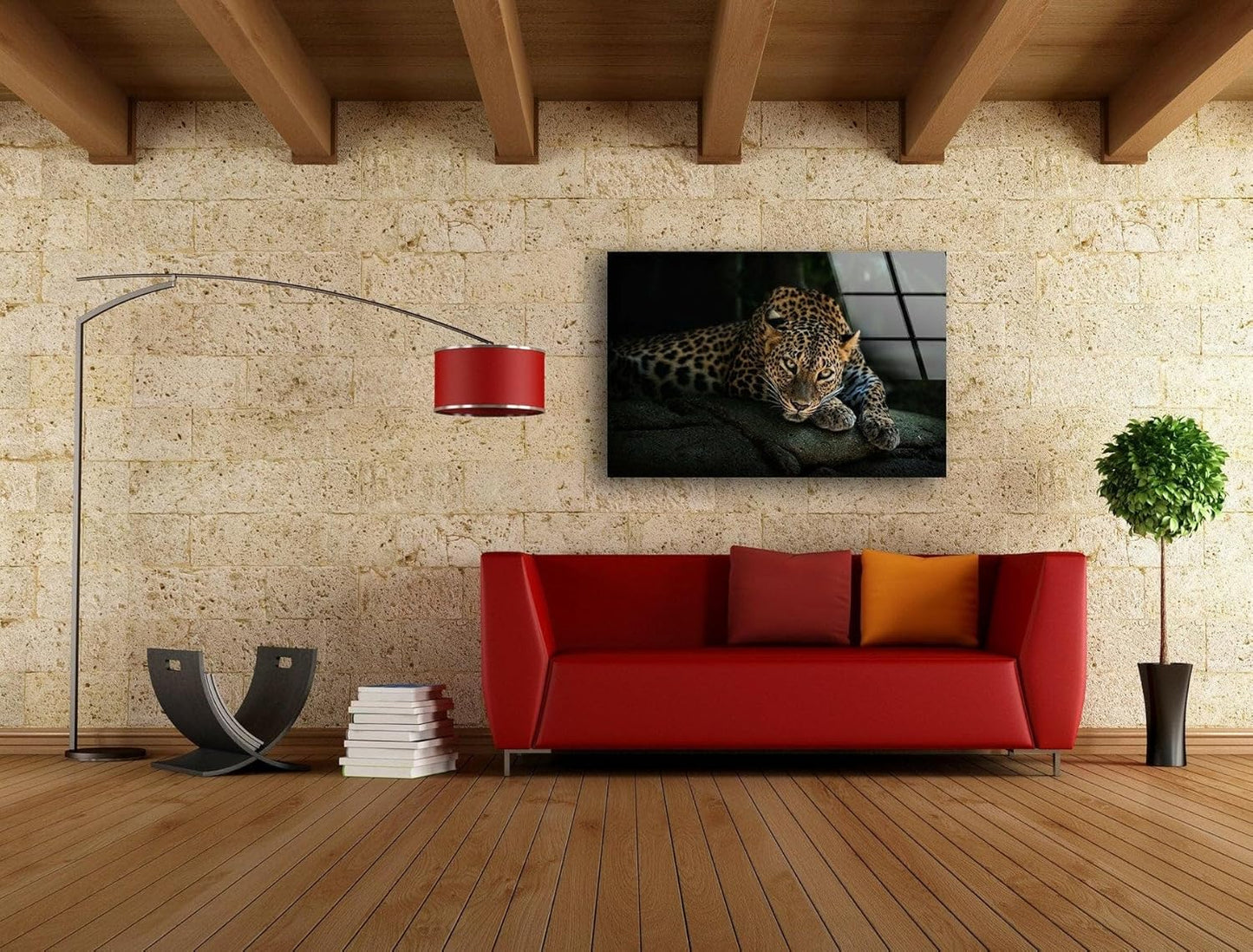 My Photostation.com 60WX40H'' Fierce Leopard Glass Wall ArtTempered Glass Printing Wall Decor Large Wall Art Wall Hangings