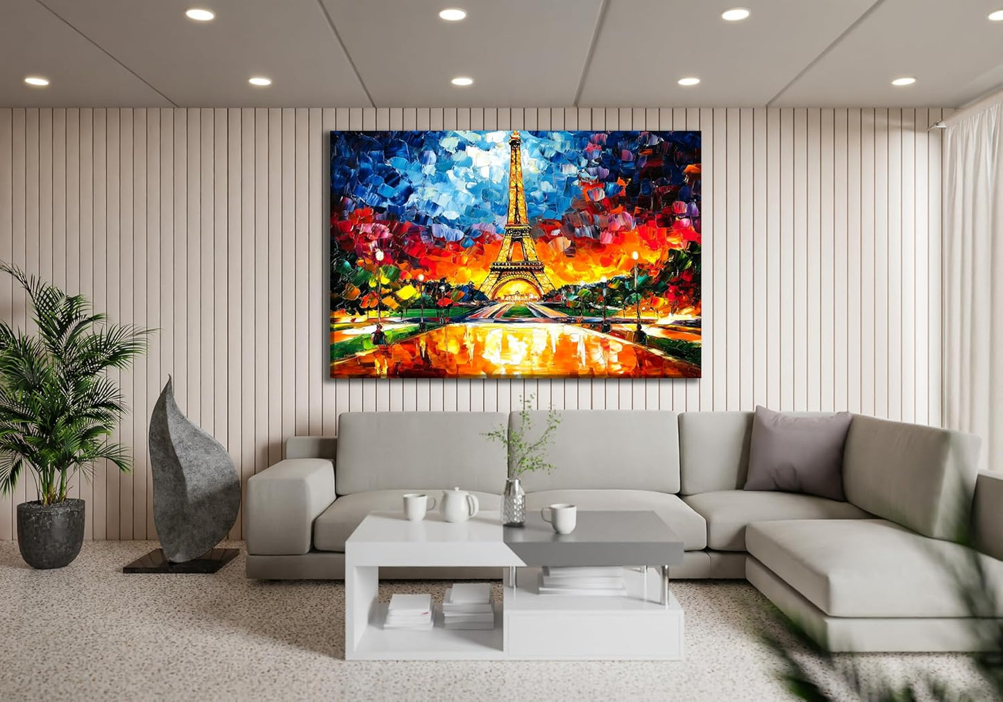 SpiritualHands Paris Eiffel Tower Glass Wall Art Oil Painting for Living Room, Tempered Glass Modern Prints Decor, Large Vivid Color Panel for Bedroom, Kitchen, or Office