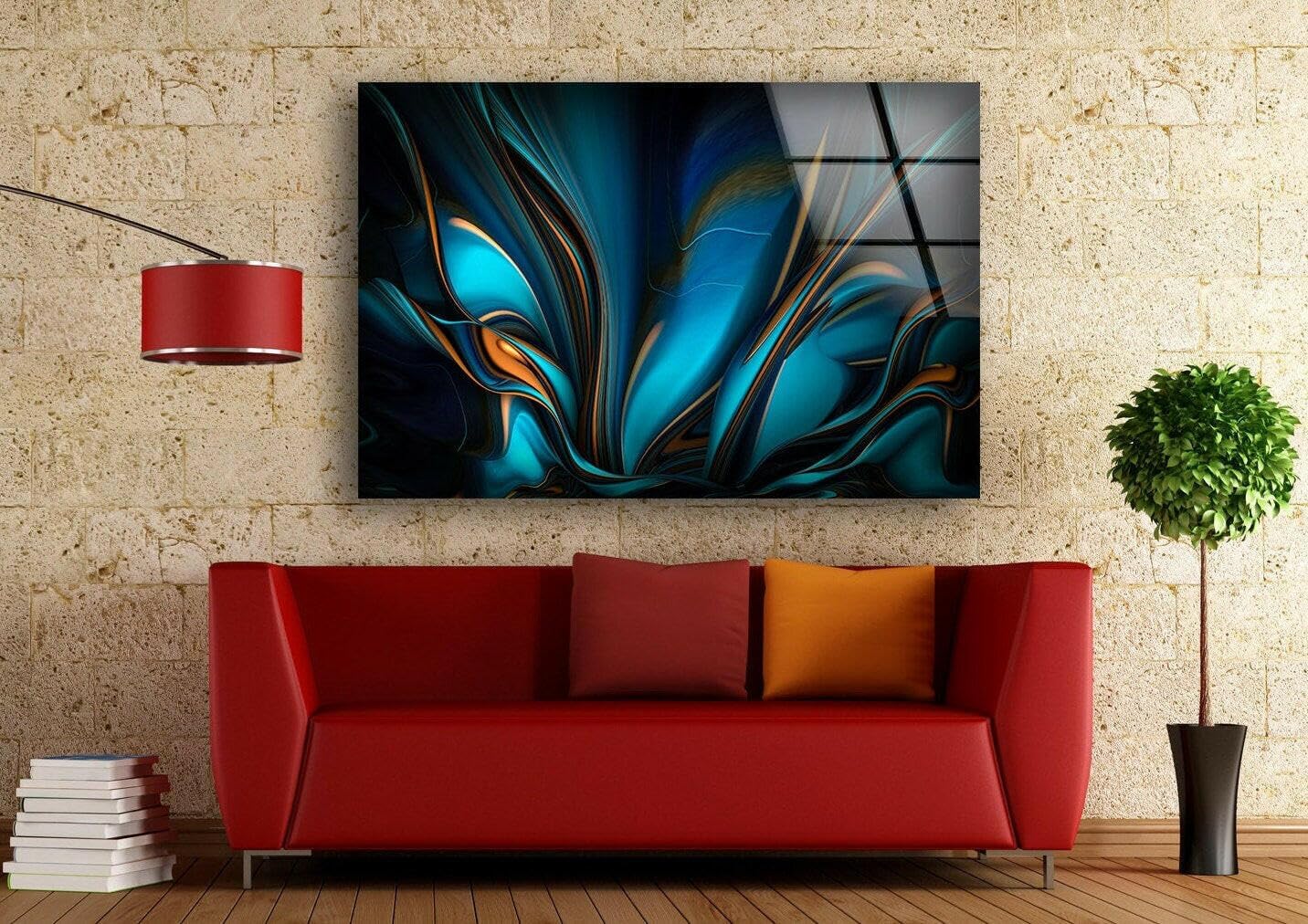 My Photostation.com 20Wx14H'' Orange & Blue Abstract Glass Wall ArtTempered Glass Printing Wall Decor Large Wall Art Wall Hangings
