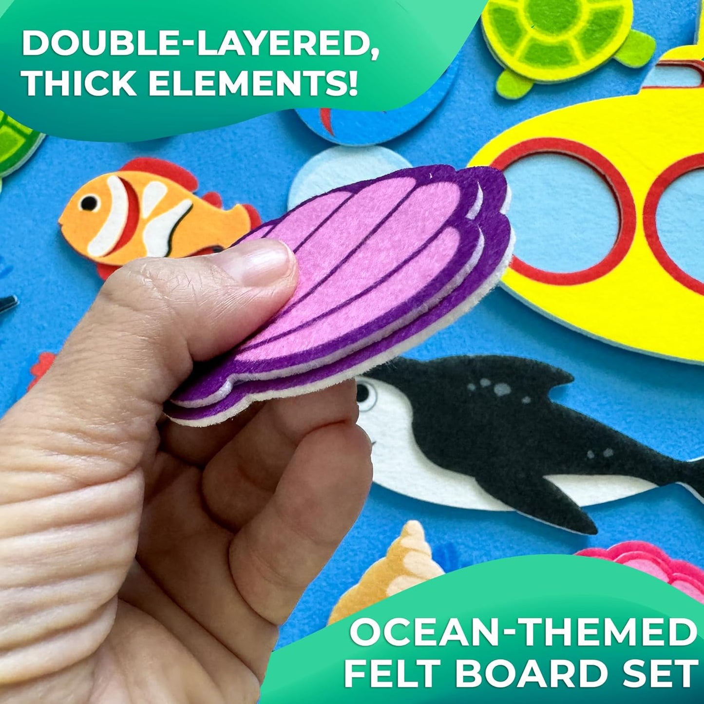 QUOKKA Ocean Felt Board for Toddlers - 70 PCS Double-Thick Felt Board Story Set with Large 41x30 Inch Durable Wall Activity Boards - Ideal for Storytelling Indoor Toddler Activities and Classroom