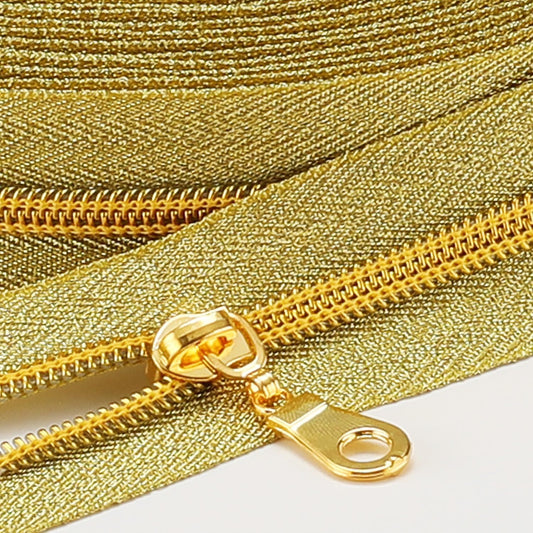 Sawoake 10 Yards Bulk Zipper(#5), Gold Nylon Coil Zipper with Gold Teeth by The Yards, Replacement Sewing Zipper with 10PCS Zipper Sliders for DIY Sewing Craft Bags(#5 Gold Gold)