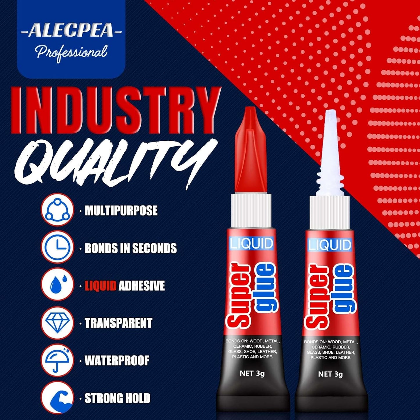 3 Gram (Pack of 48) Single Use Super Glue Liquid, Super Fast, Thin & Strong Adhesive Superglue, Cyanoacrylate Glue for Hard Plastics, DIY Craft, Ceramics, Leather, Metal Etc