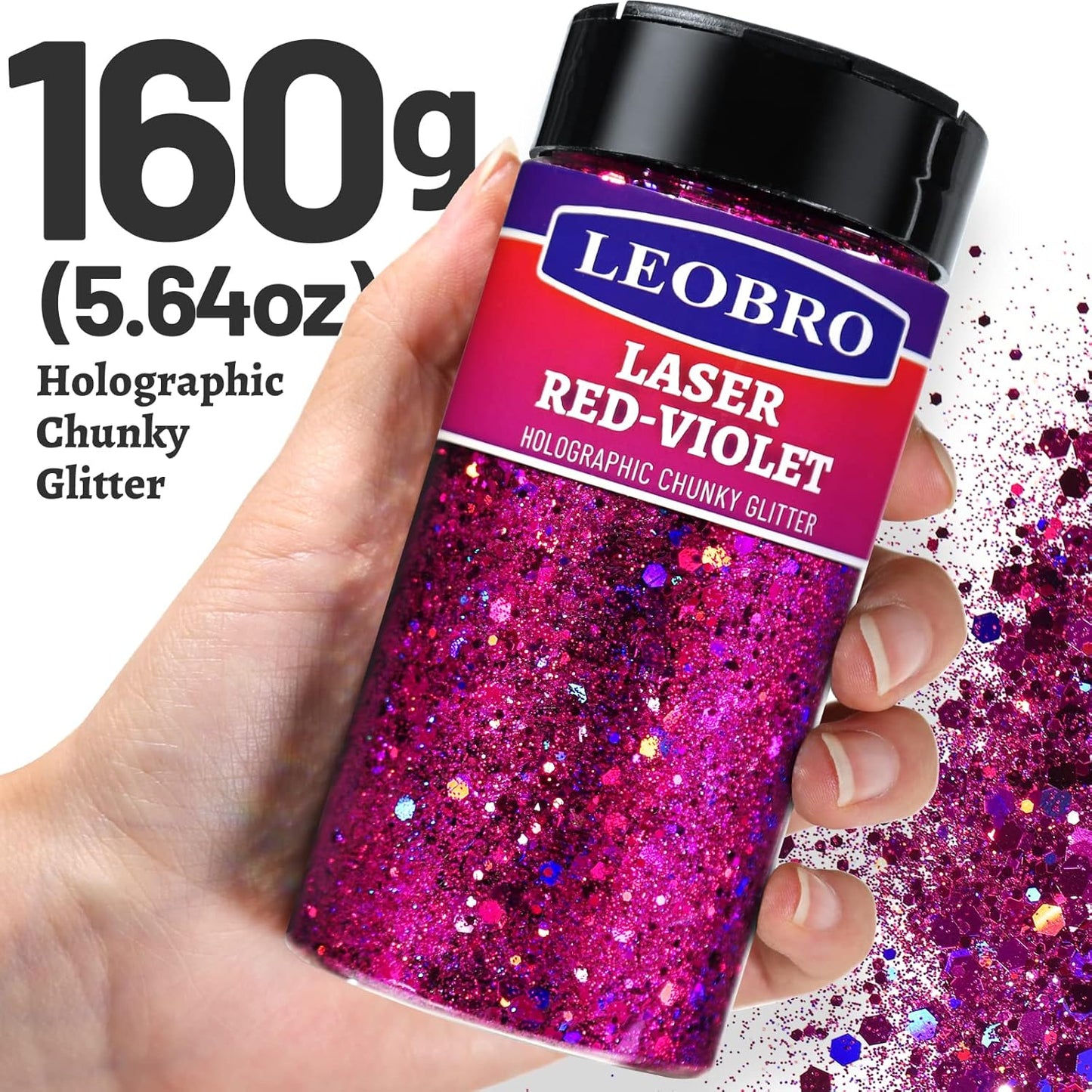 LEOBRO Red Glitter, 160G/5.64OZ Holographic Chunky Glitter for Crafts, Resin, Nail Body, DIY Decorations