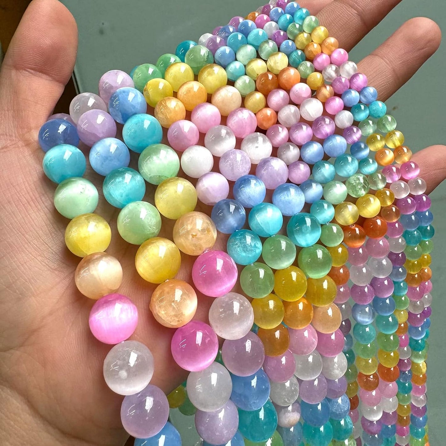 45PCS 8MM Natural Stone Colorful Selenite Gypsum Beads Round Loose Beads for Jewelry Making DIY Bracelet Necklace Accessories 15" Energy Healing Power Stone Beads