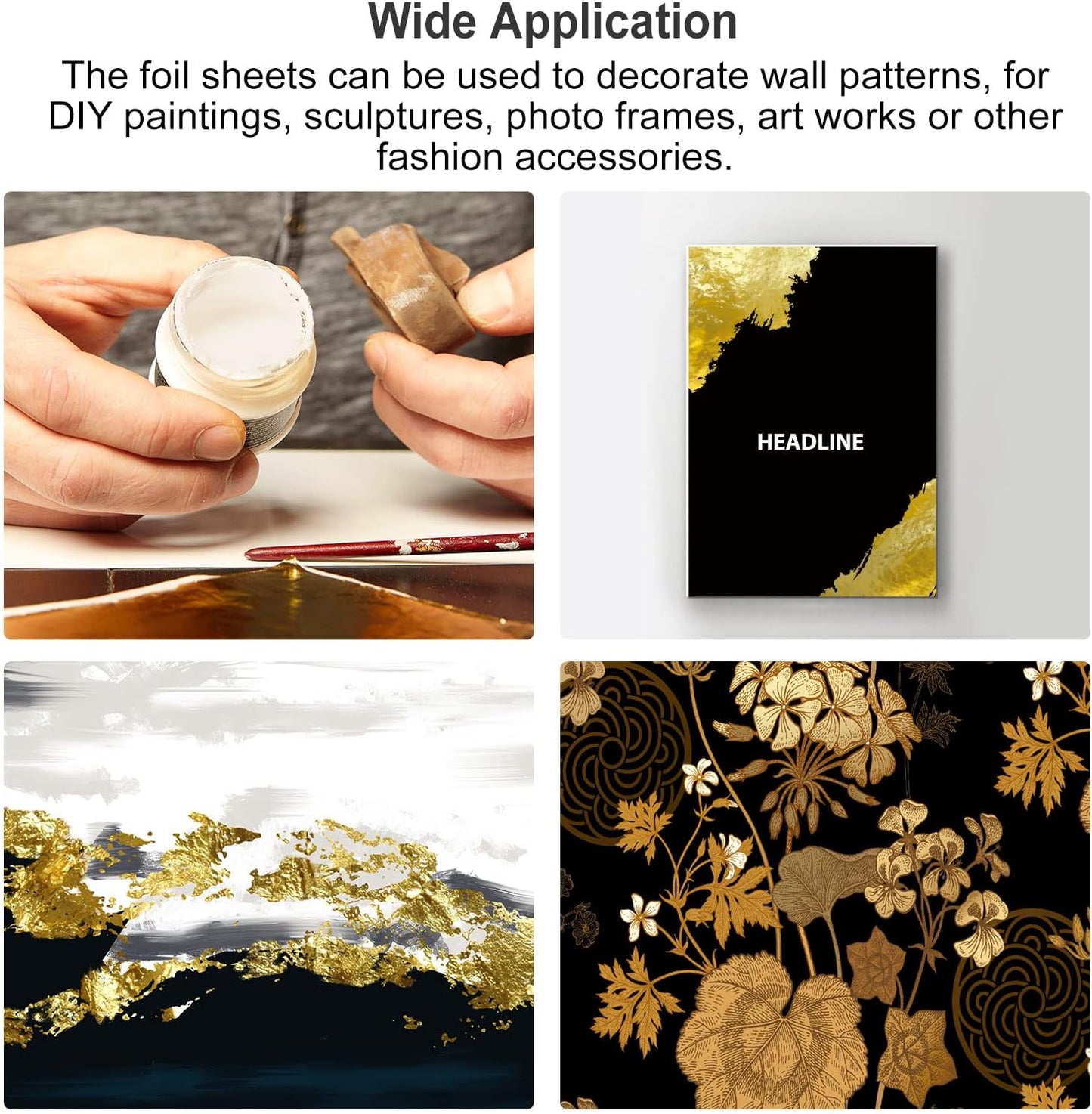 MECCANIXITY Gold Leaf Foil Sheet, Light Golden Leaf Papers, 3.3 x 3.1inch for Art Decoration, Sculptures, Painting, Pack of 100