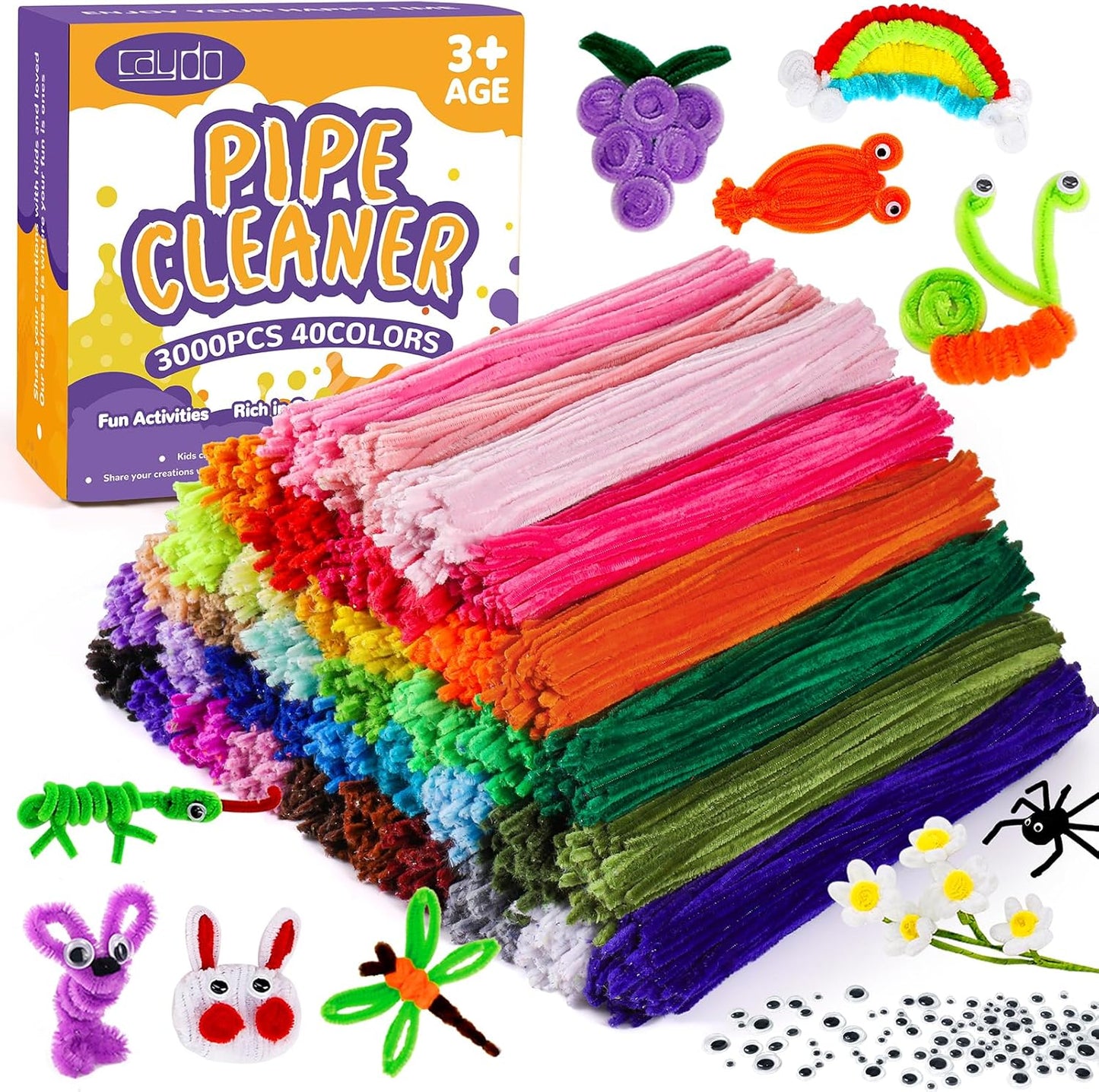Caydo 360 Pieces Pipe Cleaners 40 Assorted Colored Chenille Stems for Art and Crafts, Children’s Craft Supplies (6 mm x 12 inch)