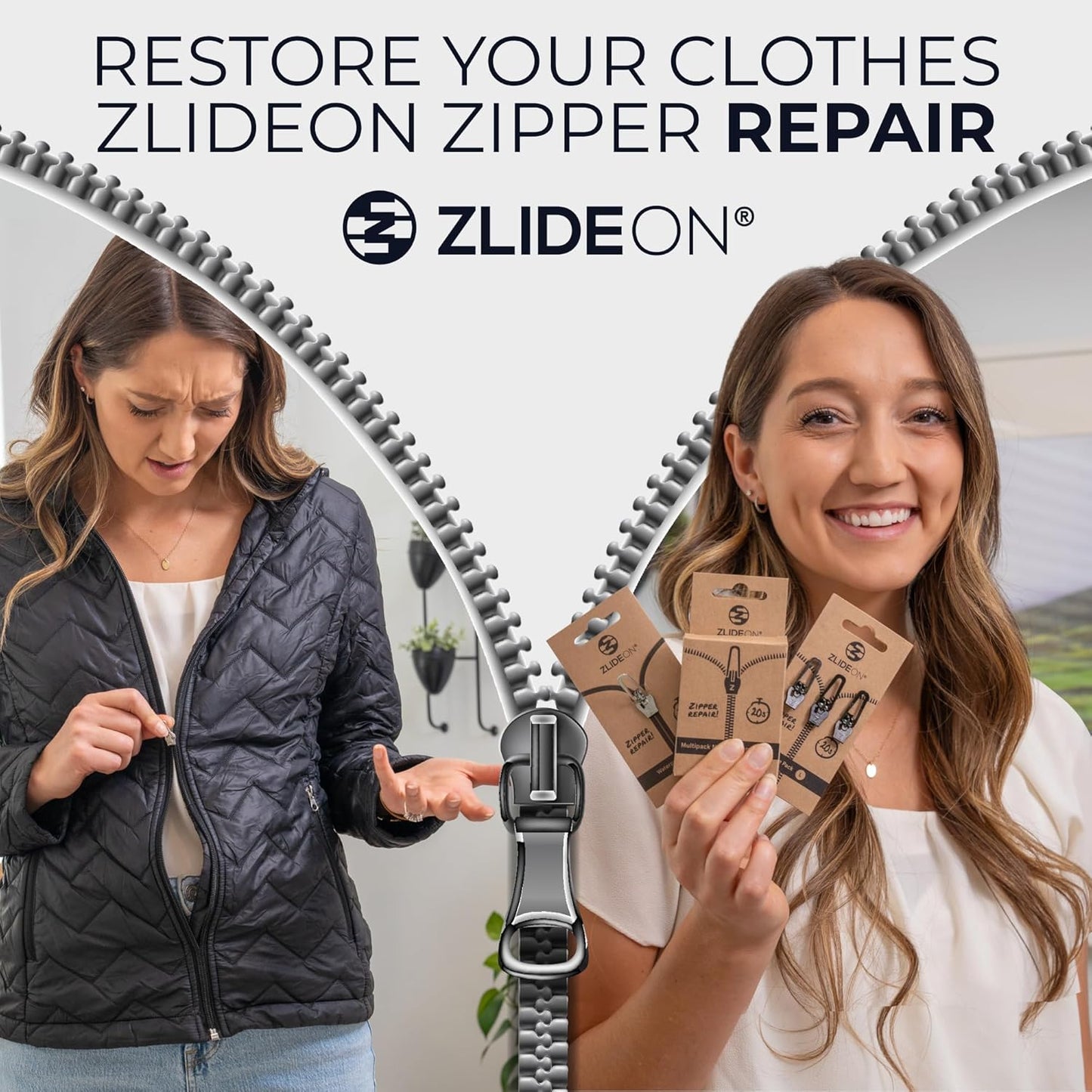 ZlideOn Zipper Pull Replacement - Silver, Normal (L) - Instant Zipper Replacement Slider for Plastic Zippers