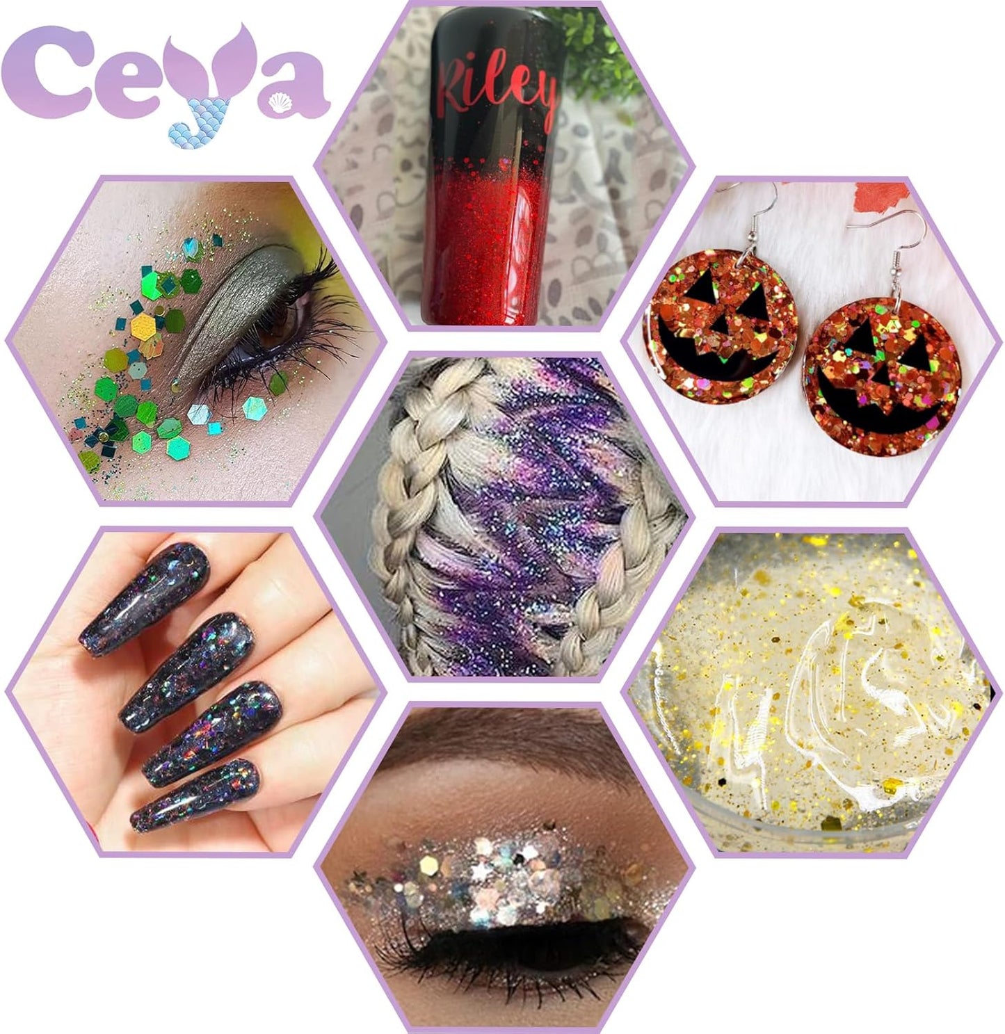 Ceya Holographic Chunky Glitter, 1 LB/ 16OZ Laser Green Bulk Craft Glitter Mixed Chunky Fine Glitter Bottled Metallic Flake Nail Sequins for Resin, Tumblers, Scrapbooking, Festival Decor, Art Project