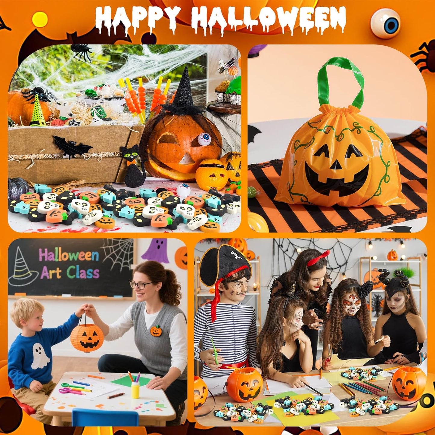 60 Pcs Halloween Mini Erasers for Kids, PLULON Goody Bag Fillers Pumpkin Black Cat Bat Skull Ghost Erasers Bulk Novelty Funny Halloween Classroom Trick or Treat Party Favors Gift