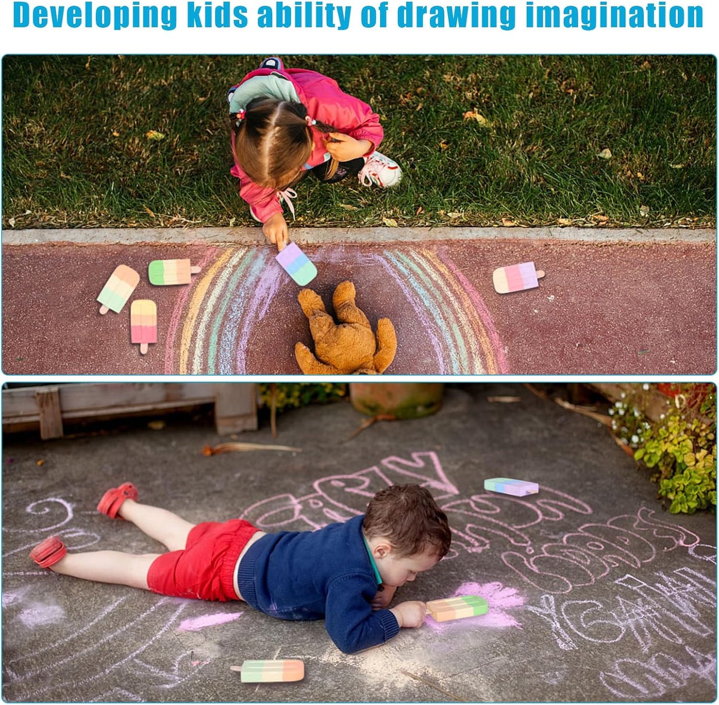 36Pcs Ice Cream Sidewalk Chalk Set Washable Sidewalk Chalks Kids Ch-alk Multicolor Ch-alk Side-walk Cha-lk Party Pack Jumbo Street Cha-lk for School Outdoor Art Play Paint on Chal-kboard