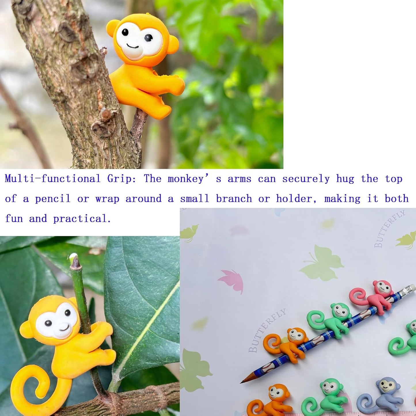 50PCS Cute Fun Monkey Top Erasers for Kids Bulk,Pencil Topper Back to School Party Gifts (Monkey Top Erasers, Big)