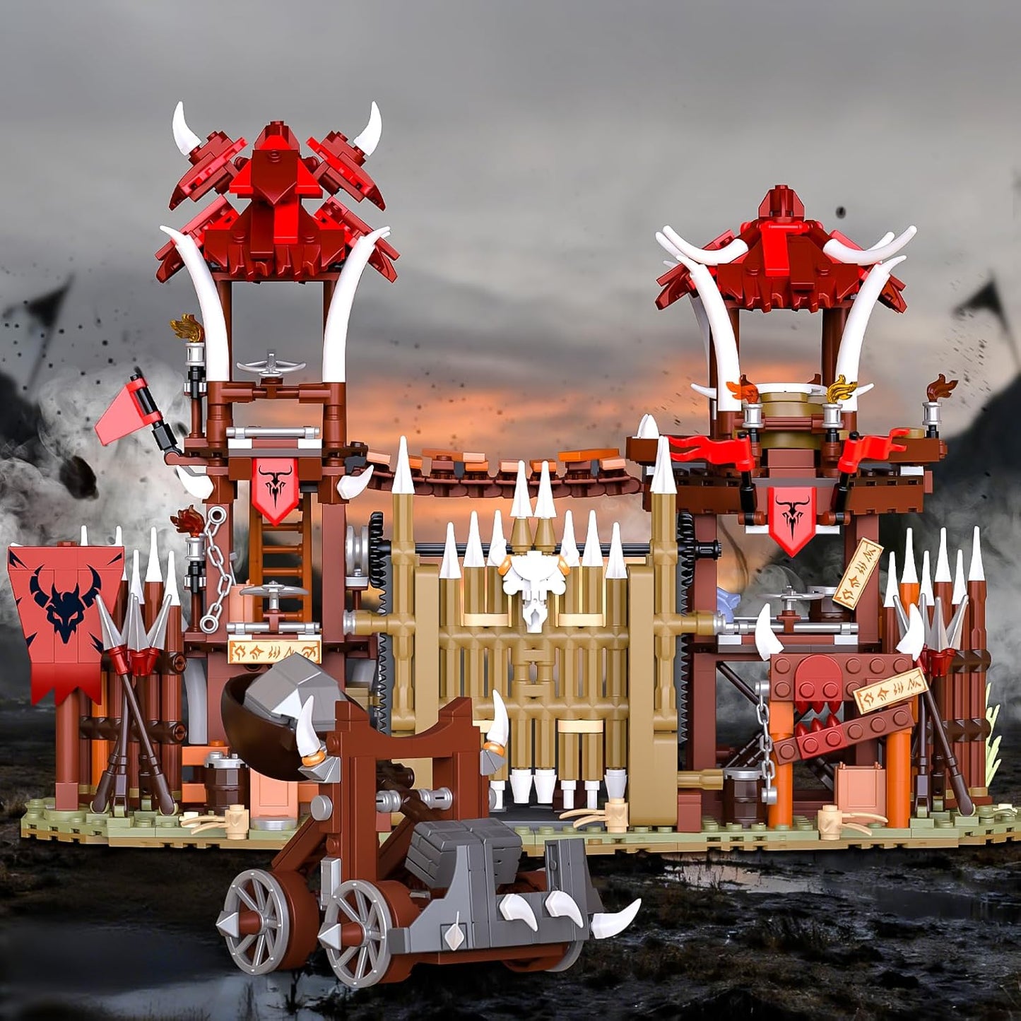 BNG Bonfire Gate Building Set for Adult, Orc Fortress Gate Building Block, Home Office Decor, Stem Toy and Creative Gift for Teen Boy (1279PCS)