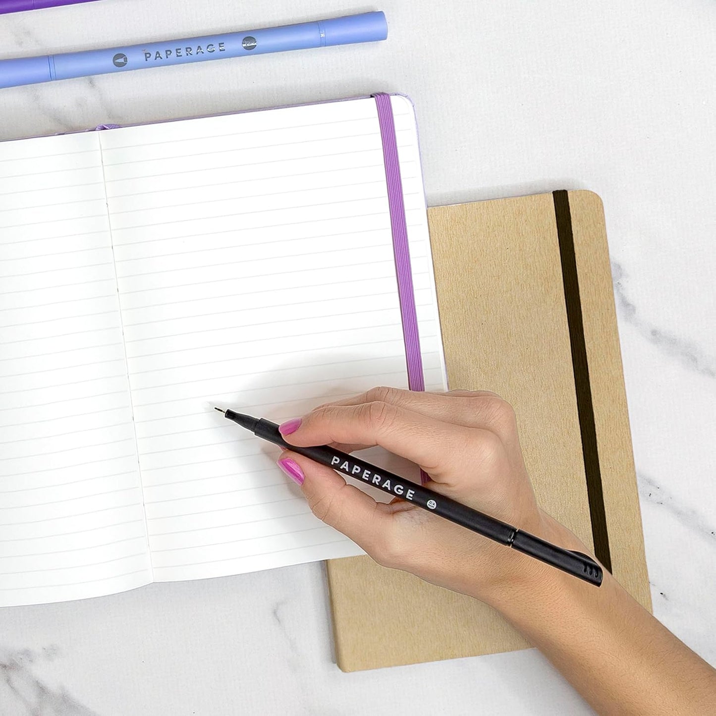 PAPERAGE Recycled Lined Journal Notebook, (Kraft), 160 Pages, Medium 5.6 in x 8 in - 100 GSM Thick Paper – College Ruled, Hardcover Journaling Notebook for Work, School & Note Taking
