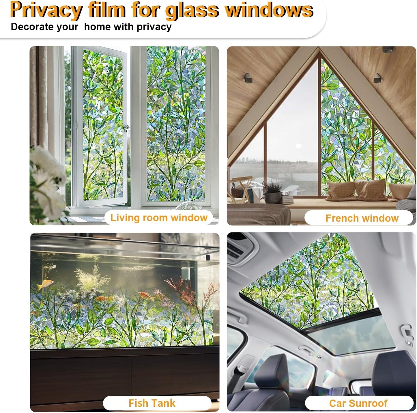 Window Privacy Film Stain Glass Window Film Rainbow Window Film Window clings Non-Adhesive Reusable Decorative for Room (Leaf Rainbow, 35.4 x 78.7 in)